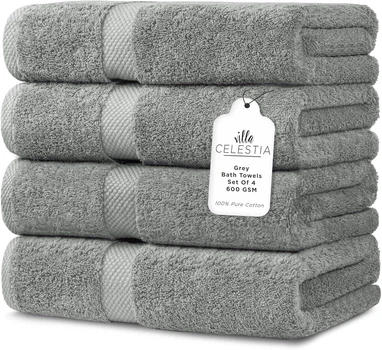 Полотенца для ванной комнаты Villa Celestia 600 GSM 100% Cotton , серые, набор из 4 шт.