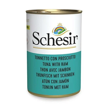 Влажный корм для котов Schesir Tuna with Ham Шезир тунец с ветчиной в бульоне натуральные консервы банка 140 г (270313)