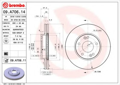 Гальмівний диск Brembo (09A70611)