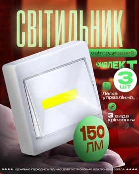 Светильник настенный светодиодный для кухни и спальни на батарейках 3 вида крепления BRS Комплект 3ШТ