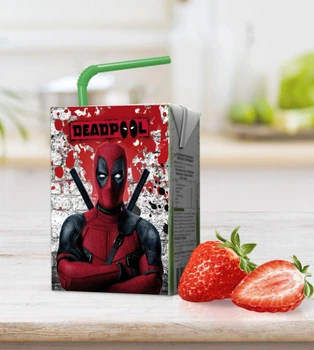 Наклейка на сок "Дедпул \ Deadpool", 6,3 x 8,4 см.