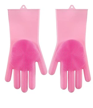 Силиконовые перчатки со щеткой CleansGlove, розовые