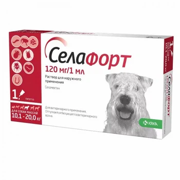 Капли Селафорт от блох клещей и гельминтов для собак весом 10-20кг
