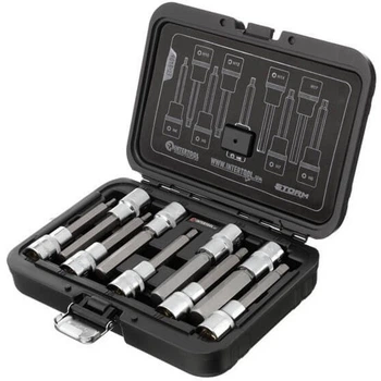 Набор бит HEX Intertool H20-H60 9 штук удлиненные квадрат 1/2" длина 100 мм сталь S2 в кейсе (000072747)