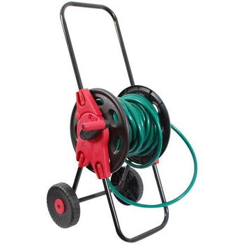 Котушка для шланга Intertool до 45 м шланга 1/2" з колесами сталь + ABS пластик вага 2 кг чорна з червоним (000044086)