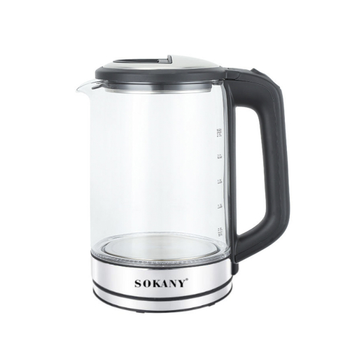 Електрочайник скляний дисковий 2,5л, сталь(SK-09013)(SOKANY )