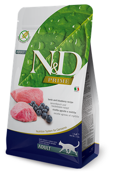 Сухой беззерновой корм для взрослых кошек Farmina N&D Grain Free Prime Lamb & Blueberry Adult с ягненком и черникой 5 кг (156420)