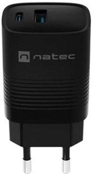 Ładowarka sieciowa NATEC Ribera GaN USB-A + USB-C 30W PD 3.0 QC3.0 Black (NUC-2141)