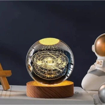 Декоративный 3D-ночник хрустальный шар "Система Планет" Сrystal Ball с Led подсветкой на 80мм, прозрачный