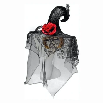 Шляпа Колдунка с розой Seta Decor 18-1004BLK-RD