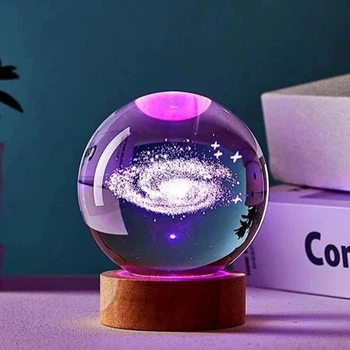 Декоративний 3D-нічник з кольоровим світлом Галактика Кришталева куля USB