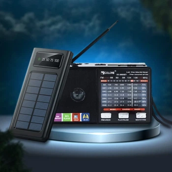 Аккумуляторный фонарь радио с MP3 + Повербанк с LED фонарем на солнечной батарее