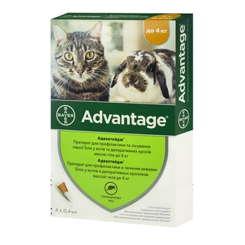 Краплі Advantage-40 від бліх для кішок та кроликів, 4 піпетки