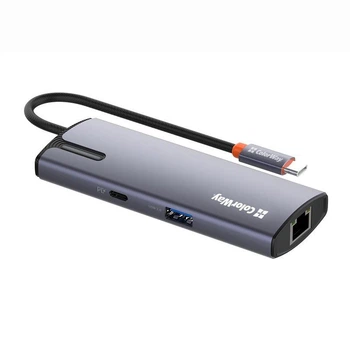 Док-станція ColorWay USB-C 6-в-1 Type C PD 100W/USB3.0х3/USB2.0/RJ45 (CW-HUB03) ( Сірий )