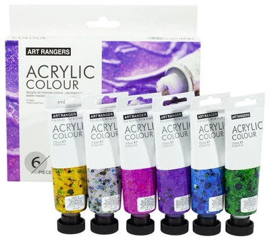 Художественные акриловые краски с блестками Art Rangers Acrylic glitter 6 цветов по 75 мл