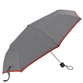 Парасолька жіноча механічна Fulton Minilite-2 L354 Houndstooth Red Border чорно-біла