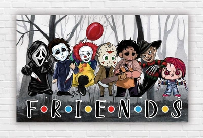 Паперовий плакат на Хелловін / Halloween "Персонажі фільмів жахів" 120х75см