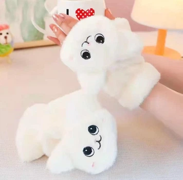 Варежки Митенки 2 в 1 теплые меховые "Кошка" (кошечка) Белый, WUKE One size
