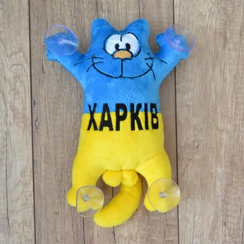 М'яка іграшка Baby Textile Кіт Саймон на присосках "Харків" ручна робота 26 см Жовто блакитний 13742240