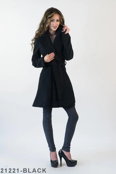 Черное пальто из кашемира с широким откидным воротником Подіум 21221-BLACK XL Черный
