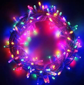 Светодиодная гирлянда на елку, 6м, 100 LED, прозрачный провод, Мультиколор