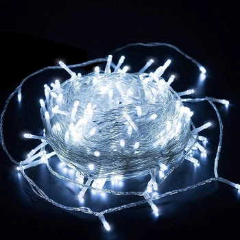 Светодиодная гирлянда на елку, 10м, 200 LED, прозрачный провод, Холодный белый