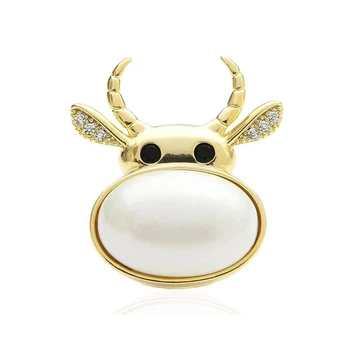 Брошь магнитная BROCHE бижутерия Животные Корова Бык золотистая BRMG114437