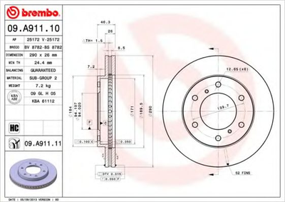 Тормозной диск Brembo (09A91111)