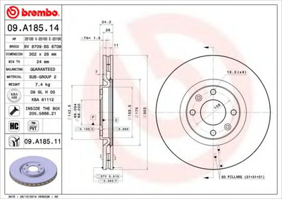 Тормозной диск Brembo (09A18511)