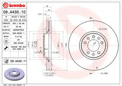 Тормозной диск Brembo (09A43010)