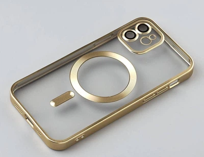 Чехол силиконовый противоударный WAVE Metal Color Case with MagSafe + защита камеры для Apple iPhone 11 (6.1") Gold