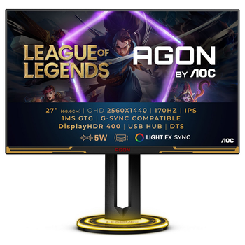 TFT 27" AOC AGON AG275QXL, QHD, IPS, 170Гц, 1мс, 2x HDMI, 2x DP, USB-hub, HAS, Pivot, колонки