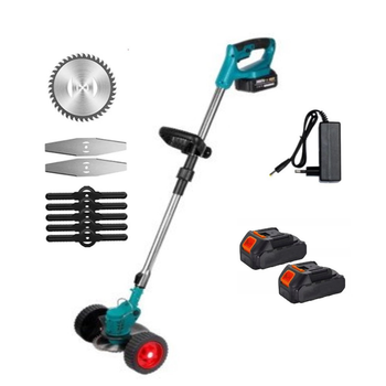 Аккумуляторная косилка на колесах/ триммер / кусторез для травы на колесах Mower (2 аккумулятора и 8 лезвий)