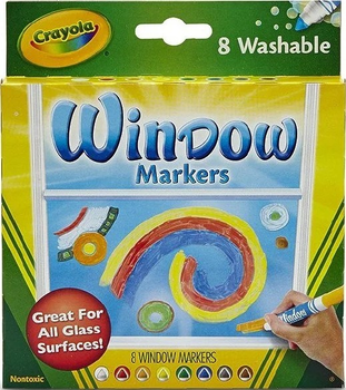 Фломастери для малювання по склу Crayola Washable Windows 8 кольорів 58-8165 (0071662081652)