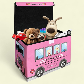 Складная корзина для игрушек Школьный автобус, 37x25x25см, Розовый (Контейнер для вещей)