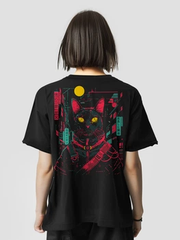 Футболка жіноча оверсайз Dubhumans Cyber Cat Чорний XL-2XL (CC-TWO-B-XL2XL)