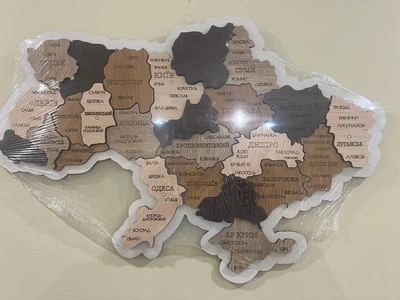 Дерев'яна карта України, багатошарова 3D, настінна, 36x23 см