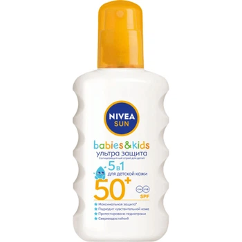 Средство от загара Nivea Sun Babies & Kids Детский солнцезащитный спрей Ультразащита SPF 50+ 200 мл (4005900592767)