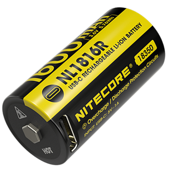 Аккумулятор литиевый Li-Ion 18350 Nitecore NL1816R 3.6V (1600mAh, USB-C)