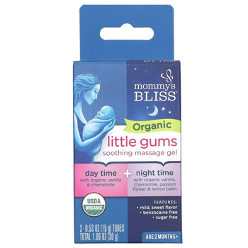 Успокаивающий массажный гель для десен Mommy's Bliss, Organic Little Gums дневной/ночной пакет для детей в возрасте от 2 месяцев 2 тюбика по 15 г каждый