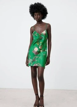 Сукня жіноча Zara Satin Flowered Print Dress S Зелена (8208\057\500)