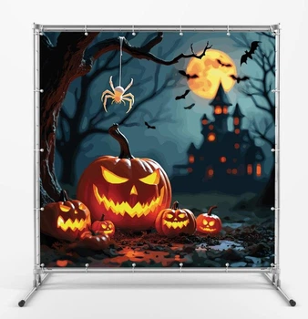 Баннер на Хэллоуин / Halloween "Тыква и паук" размер 2х2м. С люверсами.