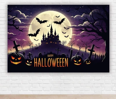 Паперовий плакат на Хелловін / Halloween "Місяць і кажани" 100х150см