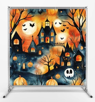 Баннер на Хэллоуин/Halloween "Дом, тыквы" размер 2х2м. С люверсами.