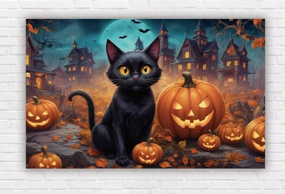 Паперовий плакат на Хелловін / Halloween "Чорний кіт" 120х75см