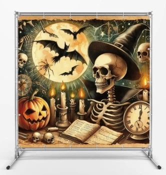 Баннер на Хэллоуин/Halloween "Скелет" размер 2х2м. С люверсами.