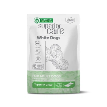 NATURE'S PROTECTION SUPERIOR CARE White Dogs Adult All Breeds with Tuna and Sea Bass, влажный корм с тунцом и морским окунем для взрослых собак всех пород с белой шерстью, 70 г в пакетике