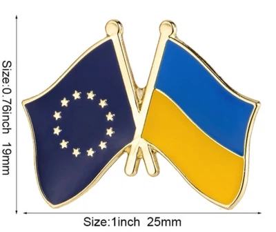 Подвійний значок-пін з прапорами України та Євросоюза (00091)
