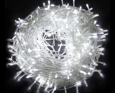 Гирлянда на 12 м., 300 LED диодов , провод гибкий прозрачный, свечение Белый холодный (8 режимов) от 220В (на елку, штору, окно, стену)