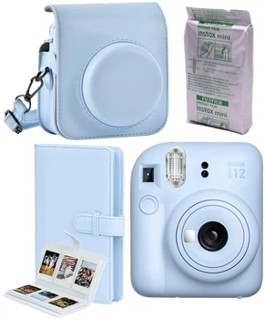 Набор Fujifilm INSTAX Mini 12 Pastel Blue голубая фотокамера мгновенной печати / картридж 10 фото / чехол / альбом 108 фото / подарочная упаковка